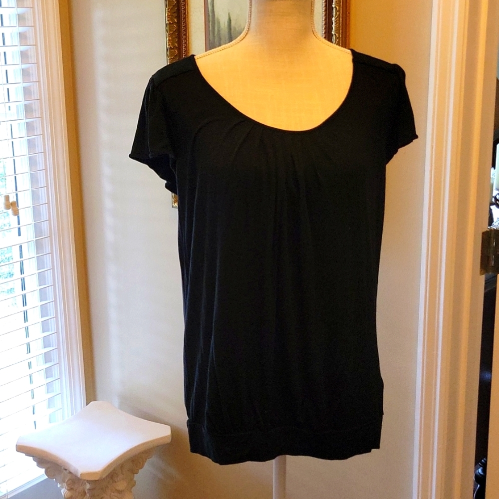 MICHAEL MICHAEL KORS black stretch pullover top flutter sleeves band hem Medium…